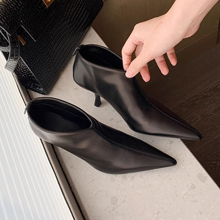 Cowhide Version ~ High-End Cat Heel Genuine Leather High-Heeled Short Boots for Women, French Style Ankle Boots, 2025 New Slim Boots, Single Boots
