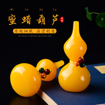 Natural beeswax gourd hand piece Amber ornaments original stone chicken oil yellow Wen play Fu Lu Zhaocai hand twist play