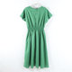 ພາກຮຽນ spring ດຽວຍີ່ປຸ່ນໃຫມ່ປຸ່ມກັບຄືນໄປບ່ອນຄໍຮອບ pullover elastic ແອວສູງ slim ຍາວ skirt ແມ່ຍິງສີແຂງສັ້ນ dress