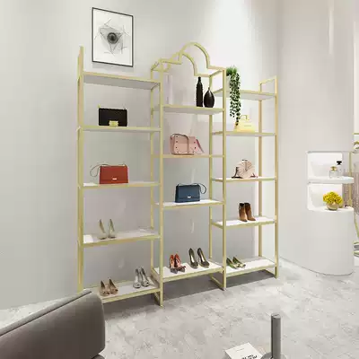 Clothing store bag rack shoe rack display rack window multi-layer storage display rack Simple gold women's clothing rack