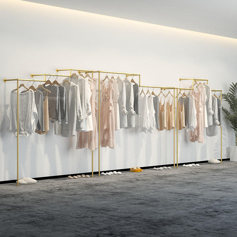 Clothing Store Show Shelves Wall Hanging Gold Hanging Hanger Men And Women Clothes Shop Display Rack Hanging Clothes Pole Creative Shelves
