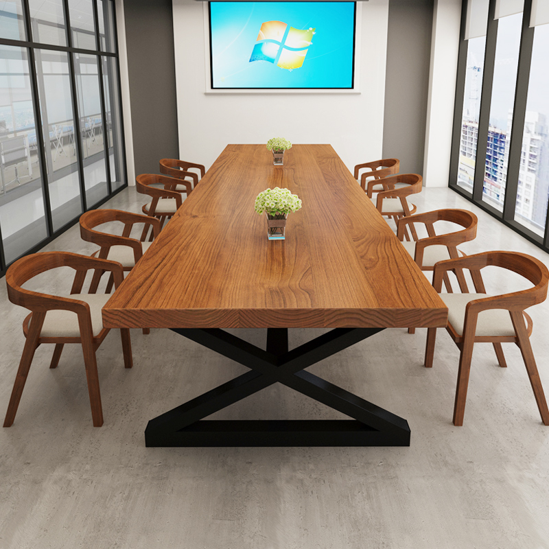 Solid Wood table 8 people long tableloft industrial wind long tablereception room table and chair combined office furniture