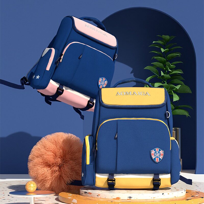 Schoolbag primary school students boys and girls in grades 123 to 6 horizontal and vertical version of ridge protection to reduce the burden of luminous children's shoulder backpack