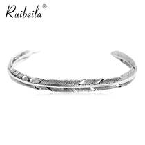 ruibeila925 Silver Indian Retro Personality Feather Open Bracelet Men and Women Thai Silver Bracelet Jewelry Jewelry Jewelry