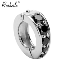 ruibeila925 Silver Retro Personality Black Little Jewel Ear Clip No Ear Pole Tide Cool (Single)