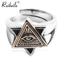 ruibeila Pentagon Star Eye of God Ring European and American men and women personality Thai silver opening finger ring food ring trend