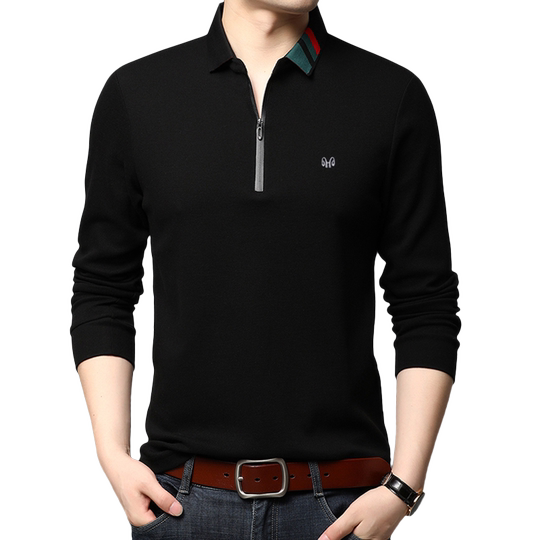 Hengyuanxiang pure cotton men's lapel zipper long sleeve t-shirt
