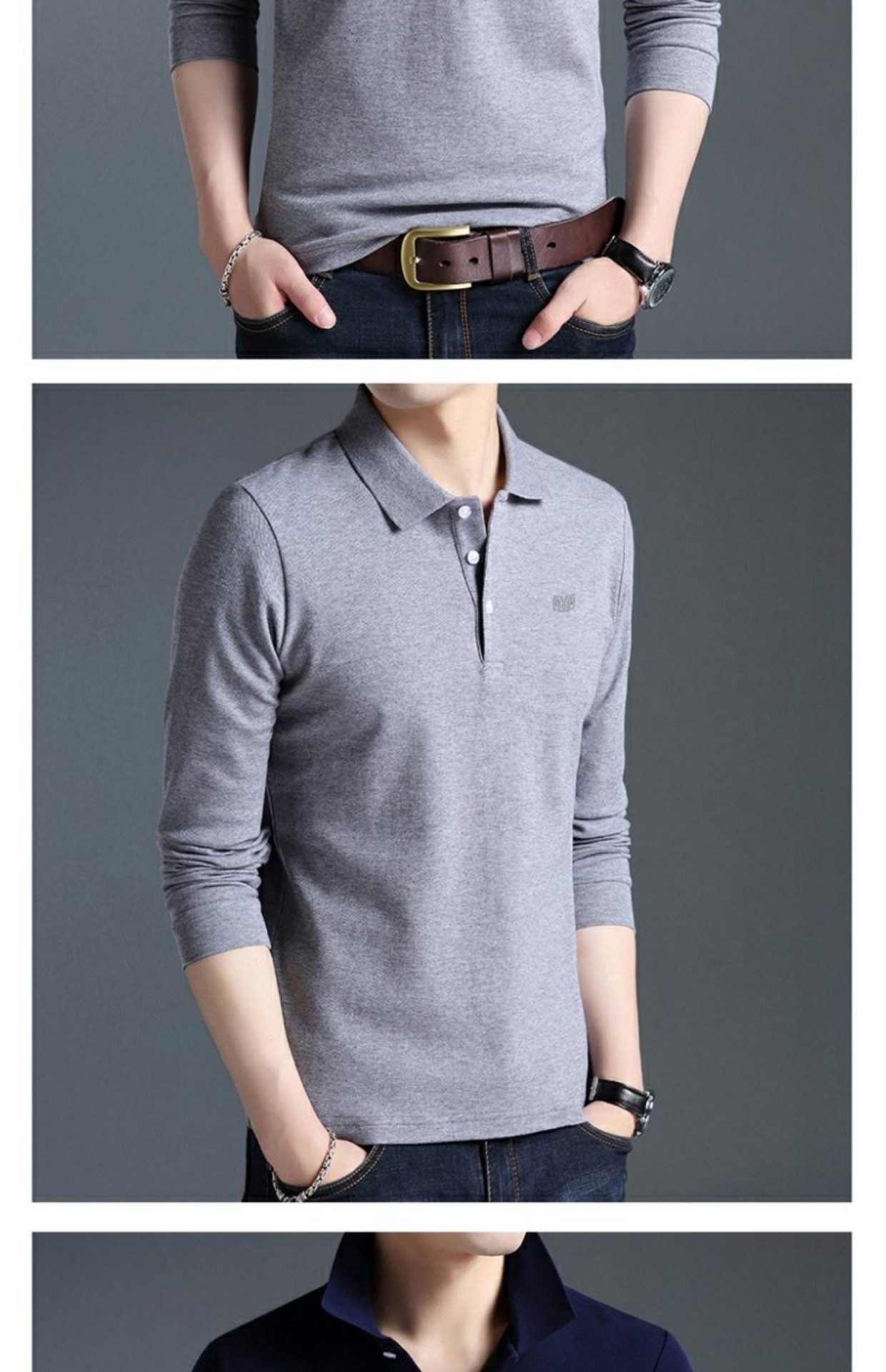 Áo thun nam tay dài Hengyuanxiang Mùa thu nam cotton ve áo mỏng phần áo thun màu rắn đáy áo polo áo thủy triều áo phông trắng nam