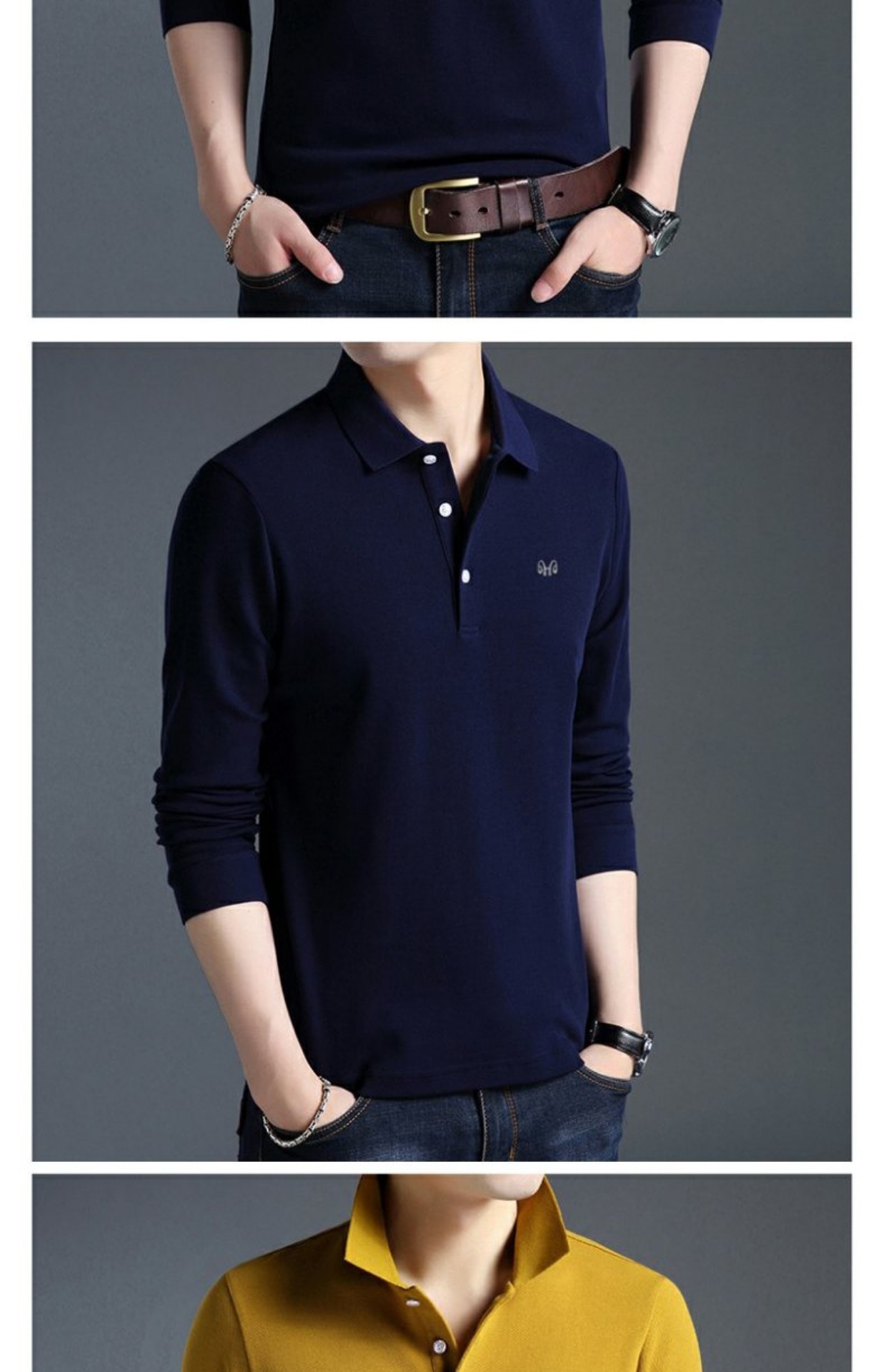 Áo thun nam tay dài Hengyuanxiang Mùa thu nam cotton ve áo mỏng phần áo thun màu rắn đáy áo polo áo thủy triều áo phông trắng nam