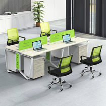 Desk is a minimal modern quadruple green staff table 4 office desk 6 screen desk chair combination