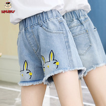 Brand girls summer denim thin shorts 2021 new middle and large childrens Korean hot pants girls childrens clothing outside wear
