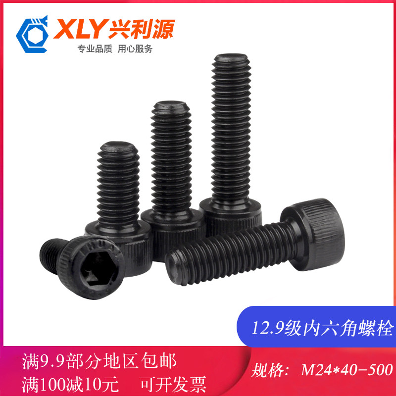 12.9-grade hexagonal screw cylindrical head lengthened bolt black high-strength cup head inner hexagonal screw M24