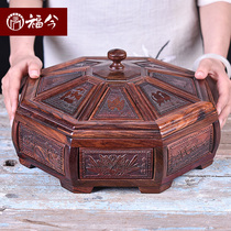 Big red sour fruit candy box mahogany dried fruit plate Chinese retro solid wood fruit plate snack fruit plate five square with lid