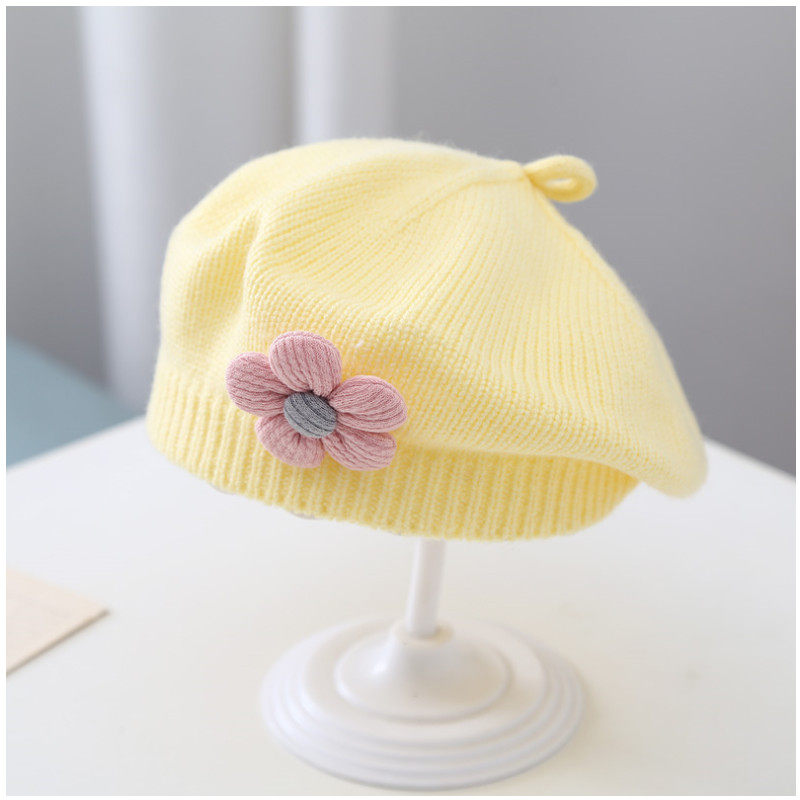 Solid Color, Flower Pattern Winter, Autumn Season Women's Elegant Lady Solid Color Flower Beret Hat