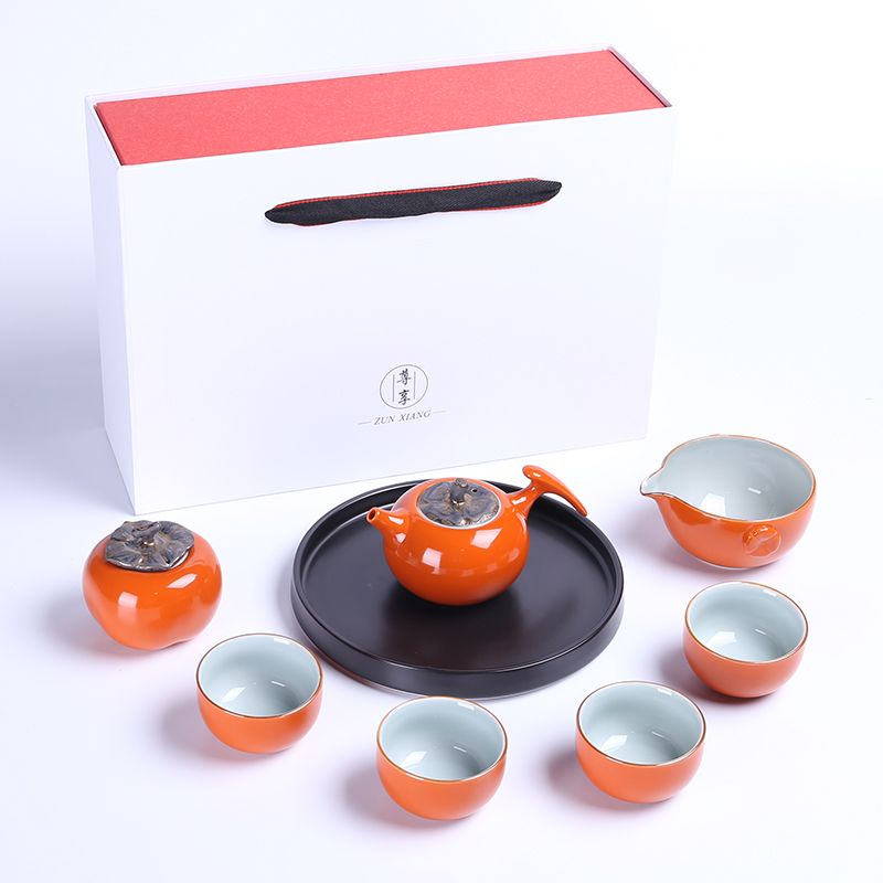 Dragon invertors ceramic kung fu tea set travel portable suit household contracted dry tea tray was small Japanese persimmon persimmon