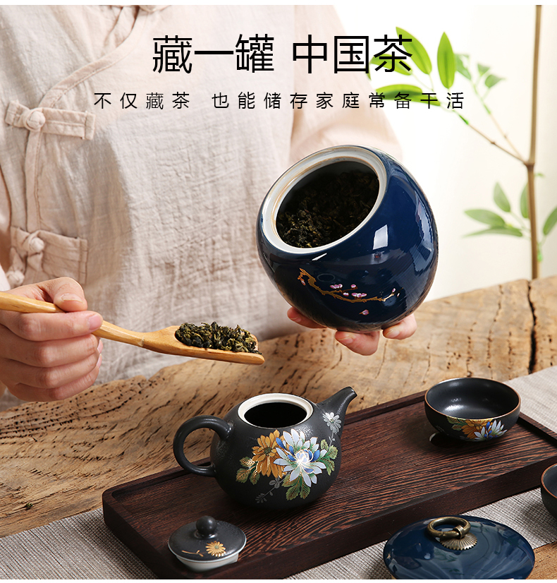 Dragon invertors ji blue glaze large caddy fixings kung fu tea set ceramic tea pot round pot seal up tea, tea warehouse