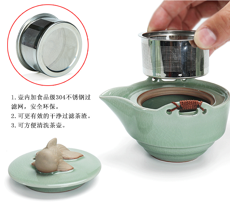 Dragon brother yongxun piece crack glass ceramic up one pot 2 two cups of domestic portable travel kung fu tea set the teapot