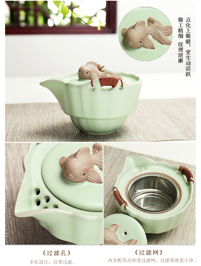 Long Hao hành khách nhanh chóng tách trà du lịch di động đặt một nồi một hoặc hai cốc ấm trà gốm hộ gia đình nhỏ nồi chè bộ ấm pha trà hoa cúc