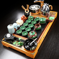 Kunde purple sand Kung Fu tea set Office household simple complete set of ceramic solid wood automatic running water tea tray