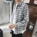 Áo sơ mi kẻ sọc mùa thu nam cộng với phân bón XL áo sơ mi tuổi teen quần áo thể thao áo khoác nam - Cực lớn Cực lớn