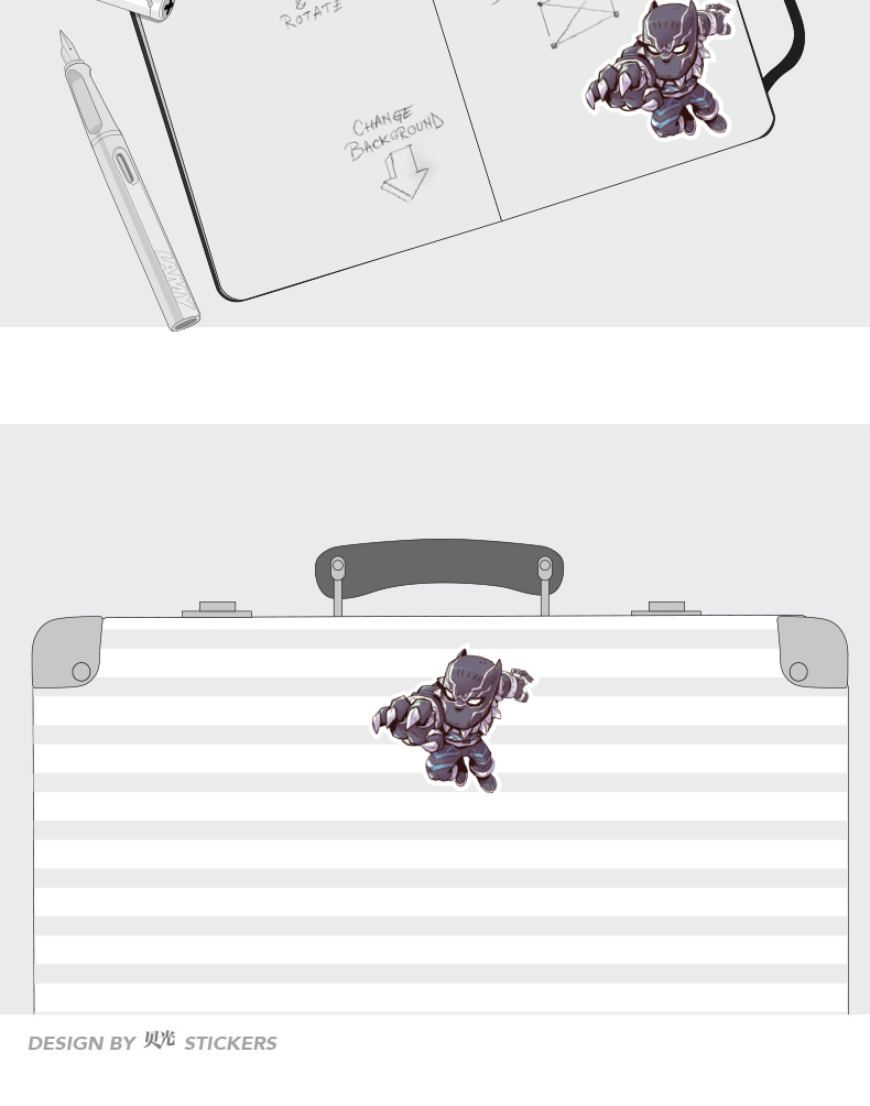 Marvel Anime Panther Máy tính xách tay du lịch Vali không thấm nước Sticker Sticker Trang trí Guitar Sticker 538 - Phụ kiện máy tính xách tay túi xách máy tính
