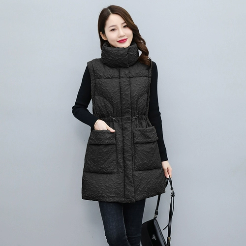 Приталенный длинный пуховик с пухом, жилет, демисезонная стеганая куртка, средней длины