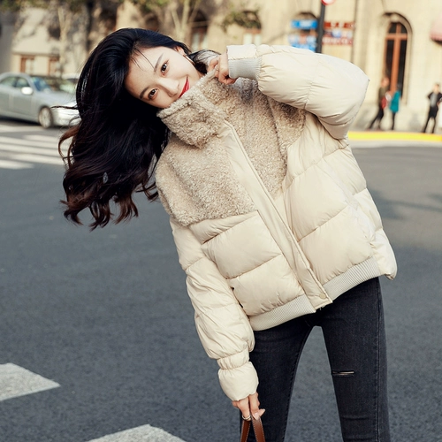 欧货网红港风颗粒绒拼接小个子羽绒棉服外套女2021冬装新款棉衣潮