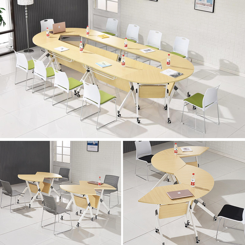 Folding training conference table removable long-shaped desk and chair oval event conference table multi-functional fan-shaped table