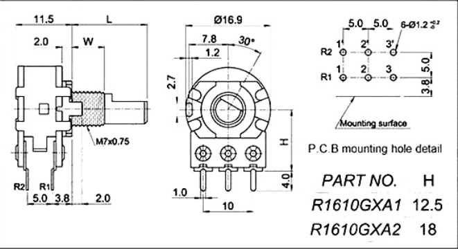 Chiết áp đơn đôi WH148 B1K2K5K10K20K50K100K500K chiều dài tay cầm 15/20MM