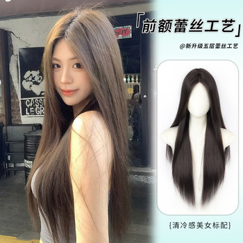 Wig for Women with Lace Front, Long Hair, Full Head Cover, Natural and Seamless, Realistic Human Hair, Middle Part, Black, Long Straight, Full Wig Set