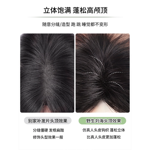 Парик, шиньон-макушка, легкая и тонкая челка с пробором по середине изготовленная из настоящих волос, придает объем