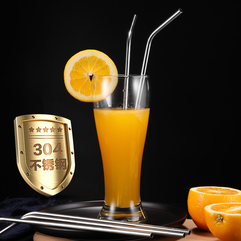 Stainless steel straw 304 environmentally friendly drinking tube long suction pearl milk tea straw coarse metal elbow cup iron straw glass