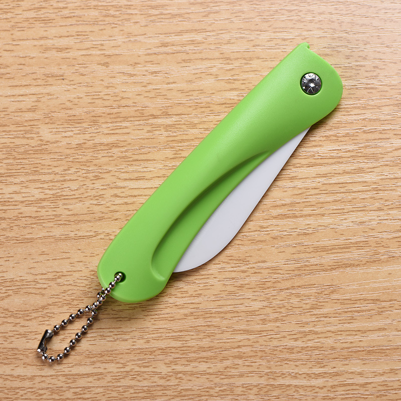 [Green] Folding Ceramic KnifeFruit knife Folding knife multi-function household Ceramic knife pocket knife With you lovely Portable Peeler Paring knife suit