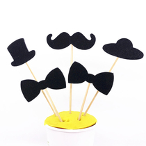 Black hat beard gold bow tie baking cake decoration insert flag dessert birthday party furnishings