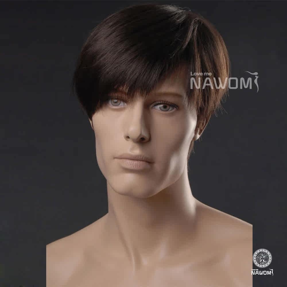 欧美假发男长发深棕色帅气男假发短直发假发套进口逼真柔顺假发男