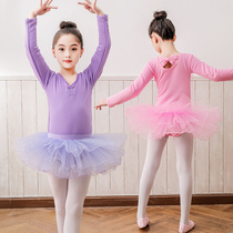 Autumn and winter childrens dance clothing ballet girl long sleeve girl practice dance dress dance skirt plus velvet Chinese dance costume