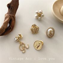 Small fragrant brooch retro geometric brooch set INS style Korean pearl brooch five-piece small fragrant Pearl Girl