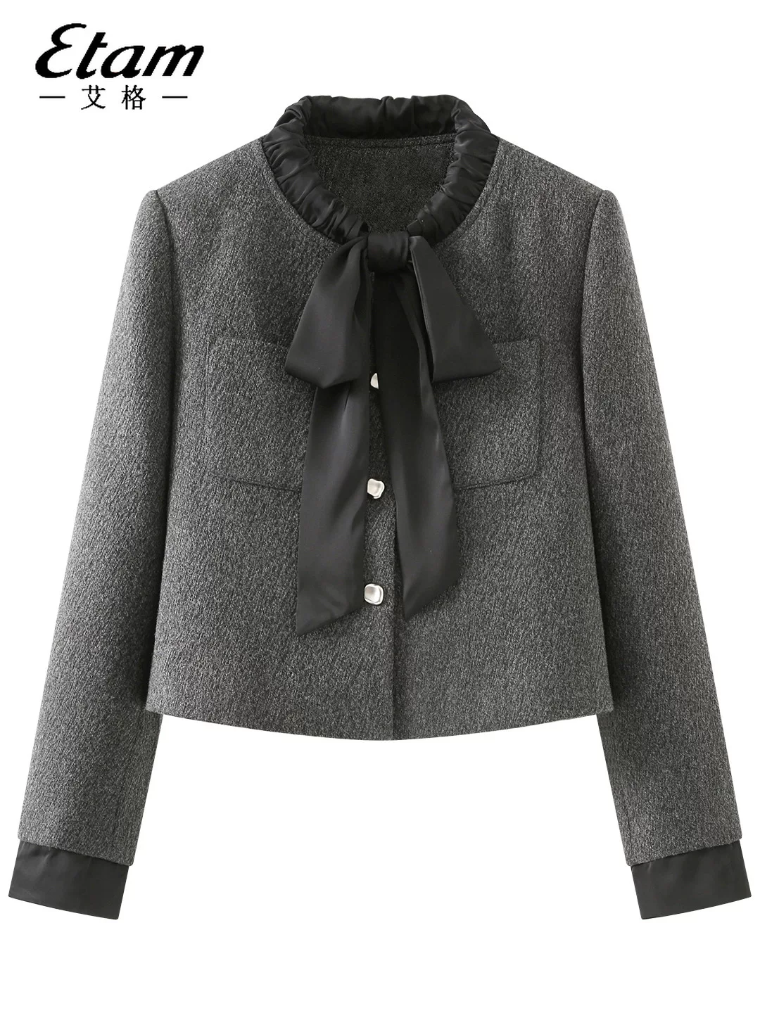 Короткая зимняя шерстяная куртка-пуховик с бантом, стиль Chanel