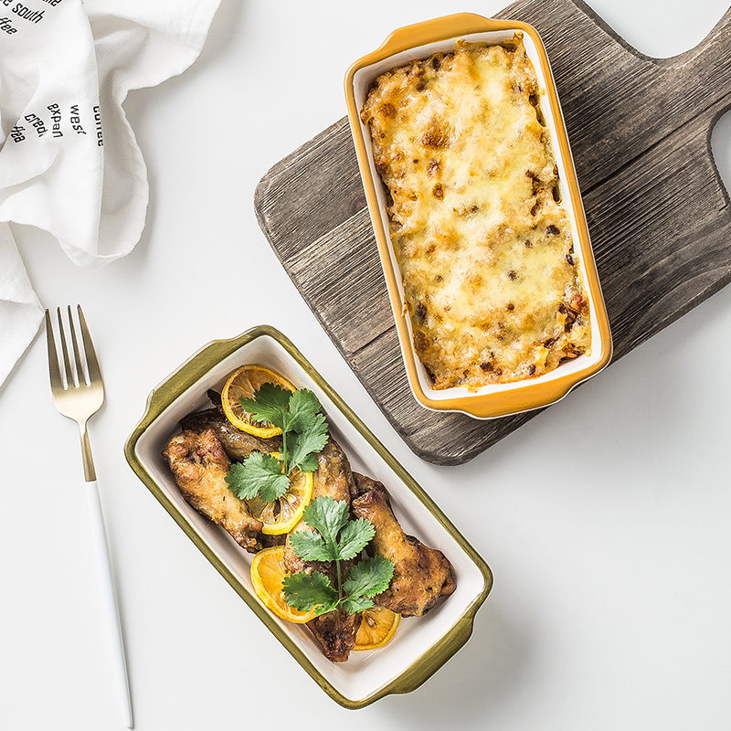 Rectangular plate ceramic baking oven dedicated cheese baked FanPan household American baking utensils creative dish
