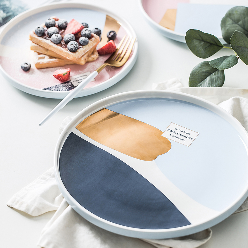 Japanese geometric tableware suit ceramic dishes suit household dish dish dish plate beefsteak dish simple dish