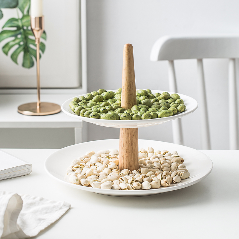 European ceramic fruit bowl three layer household double afternoon tea heart cake with dried fruit snacks dessert tray
