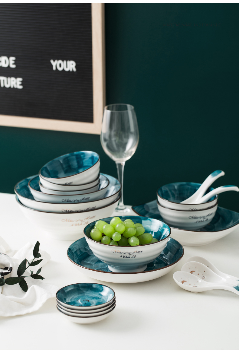 Nordic ins contracted creative ceramic tableware household bowl dish of plate of Japanese dishes set all the dishes