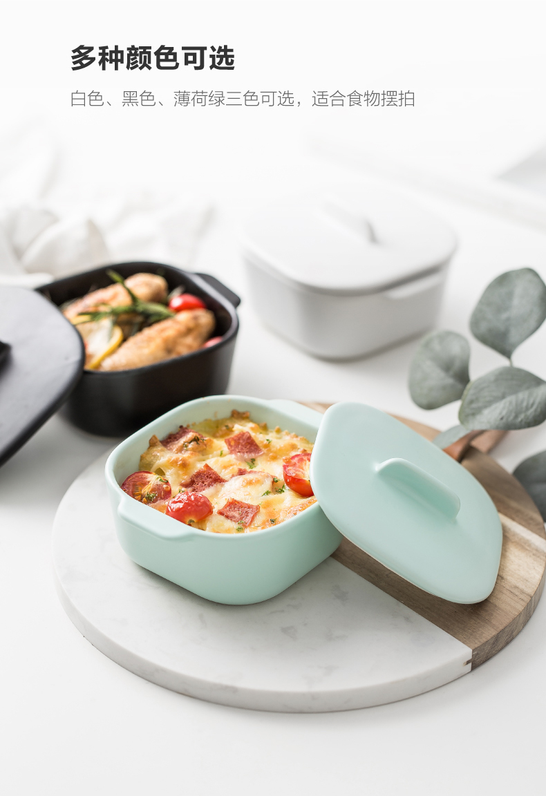 Northern wind ins ceramics with cover ears baking cheese baked baking bake bowl bowl of household microwave oven use