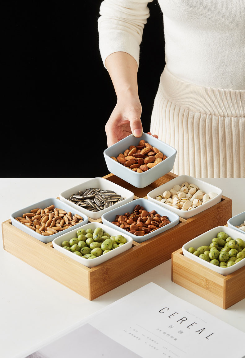 Japanese bamboo receive separated box of the dry fruit tray ceramic bowls household creative snack plate melon seeds snacks snacks plate