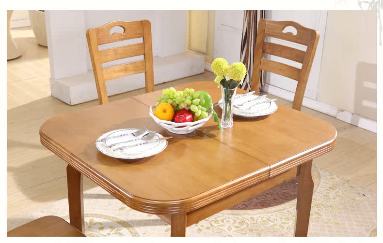 Bàn ăn gỗ nguyên khối kết hợp hình chữ nhật 4 người 6 người căn hộ nhỏ có thể thu vào bàn kéo mới nội thất nhà hàng Trung Quốc bàn ghế gỗ phòng khách