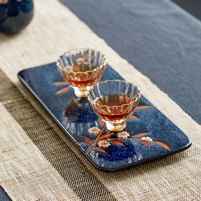 Qiu time household kung fu tea tea accessories blue glaze cherry blossom put hand - made ceramic tea saucer retainer plate dry terms plate