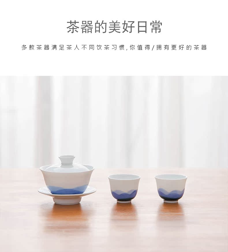 Qiu time ceramic kung fu tea set hand - made tureen tea bowls white porcelain cups three bowl to bowl hand grasp to use contracted