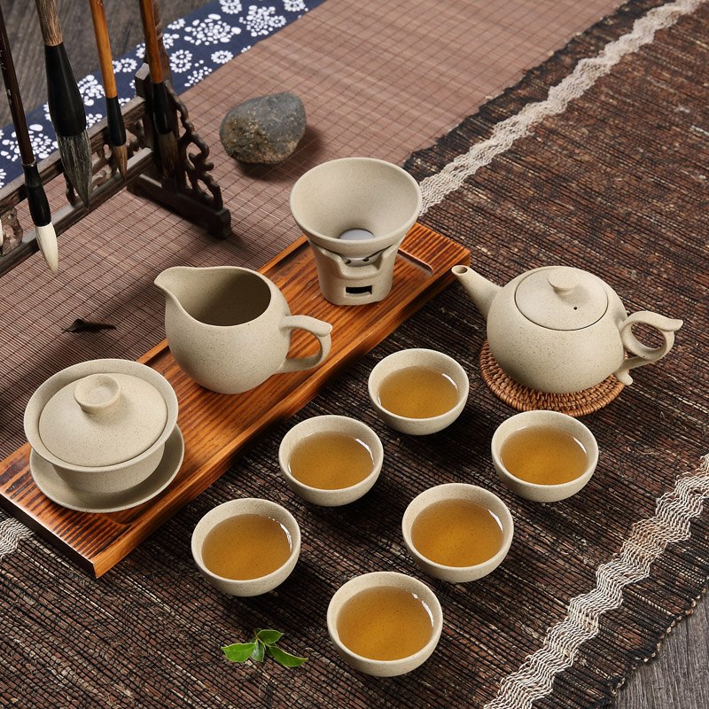The high time household of Chinese style tea ceramic coarse clay pottery kongfu tea cup lid bowl of restoring ancient ways suits for
