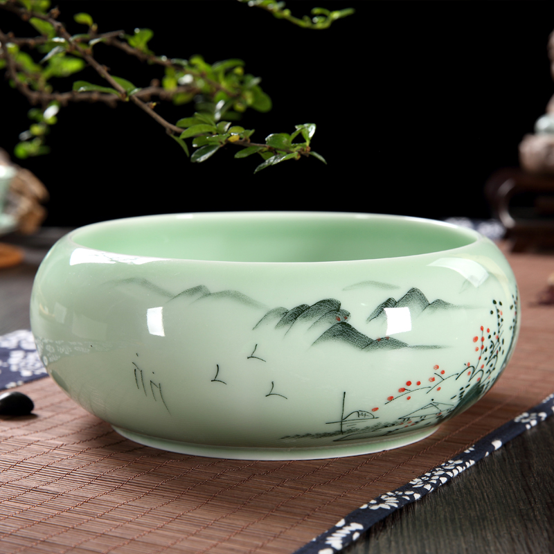 Kung fu tea set longquan celadon ceramics basin for wash cup tea wash bowl of tea large vessels XiCha big writing brush washer water jar