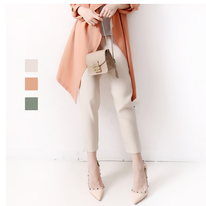 Day series women's clothing Summer 100 hitch comfortable and light tightness waist and accessories Japanese fabric tapered pants sloth pants